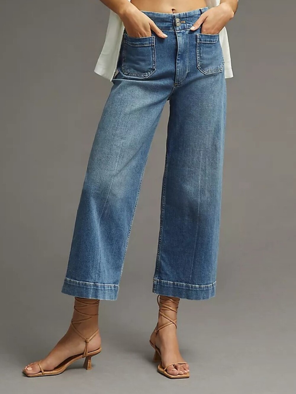 Anthro Pilcro The Skipper Crop Wide Leg Jeans Medium Wash Women's 26 High Rise - Picture 2 of 15
